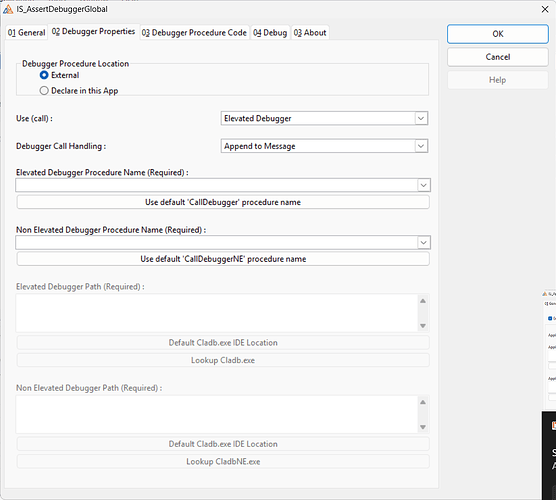 Debugger Properties Tab